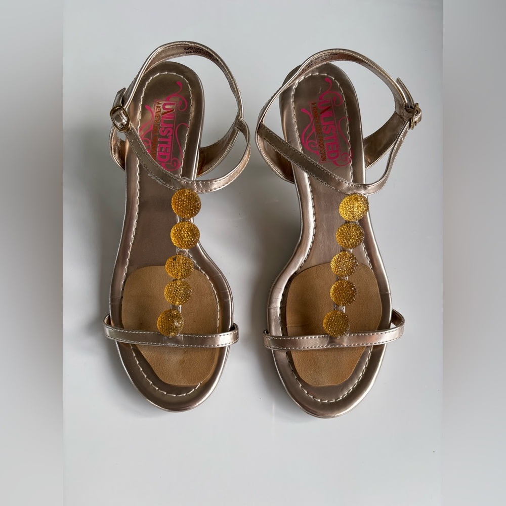 Unlisted by Kenneth Cole bronze jeweled sandals.